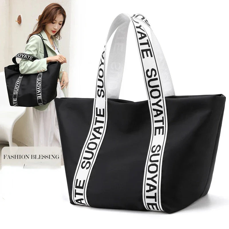 New Fashion Women's Large Shopping Bag Black Letters Handbag Women's Travel Bag