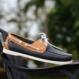 New Leather Men Casual Shoes Fashion Docksides Boat Shoes England Men's Flats Lace Up Men Loafers Breathable Handmade Moccasins