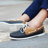 New Leather Men Casual Shoes Fashion Docksides Boat Shoes England Men's Flats Lace Up Men Loafers Breathable Handmade Moccasins