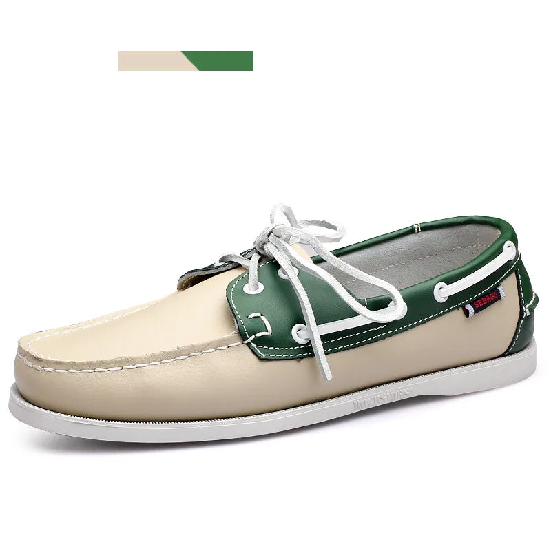 New Leather Men Casual Shoes Fashion Docksides Boat Shoes England Men's Flats Lace Up Men Loafers Breathable Handmade Moccasins