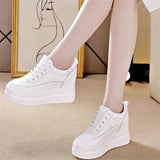 New Spring Autumn White Hidden Wedge Heels Casual Shoes Woman 9CM Platform Shoes Elevator High-heels Walking Sneakers Women 2023