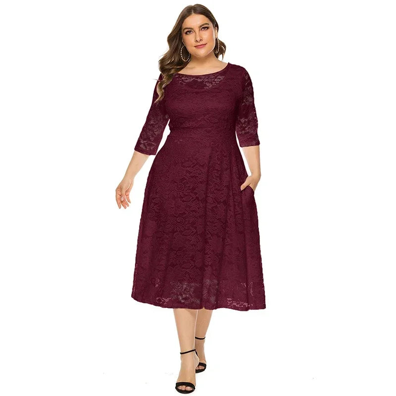 New Women Lace Plus Size Medium Length Evening