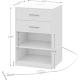 Nightstand with Charging Station, 2 Drawers Bedside Table