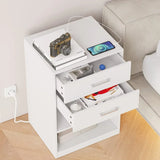 Nightstand with Charging Station, 2 Drawers Bedside Table
