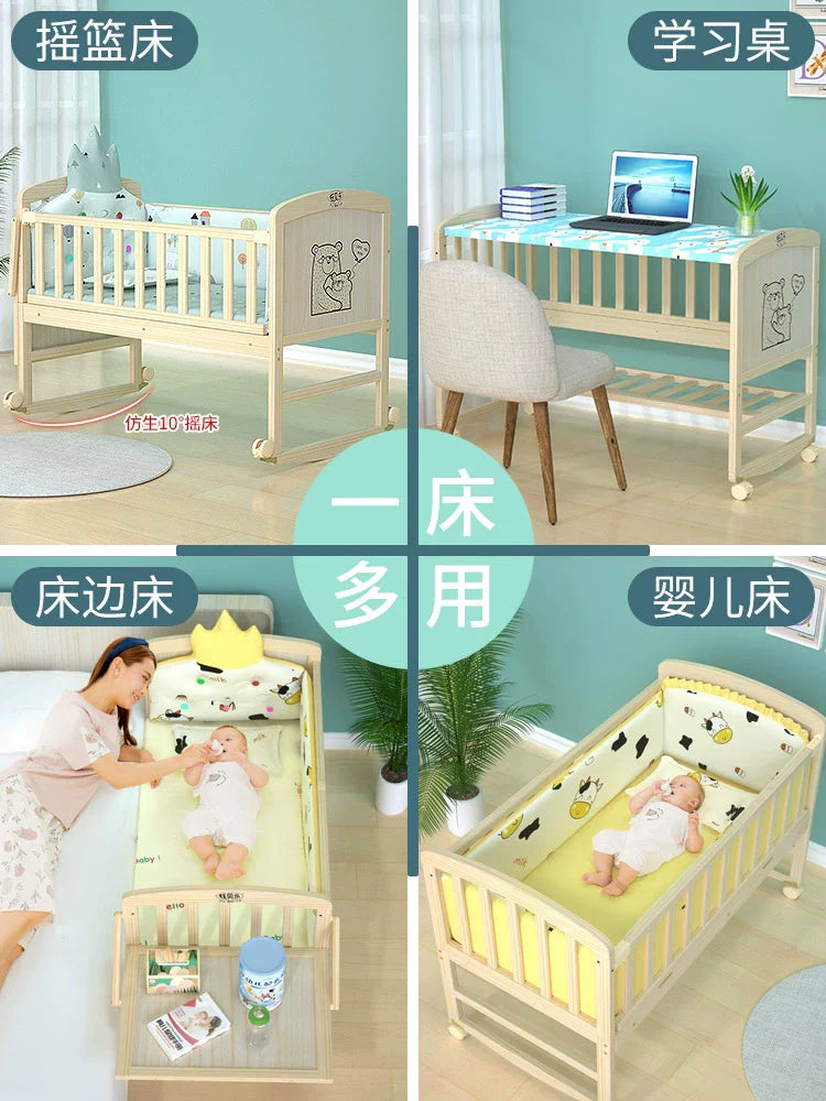 Yubele Crib Solid Wood Unpainted Babies' Bed Children's