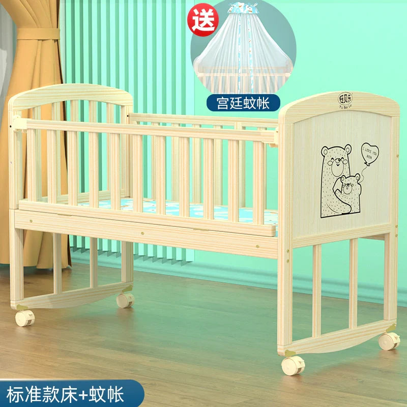 Yubele Crib Solid Wood Unpainted Babies' Bed Children's