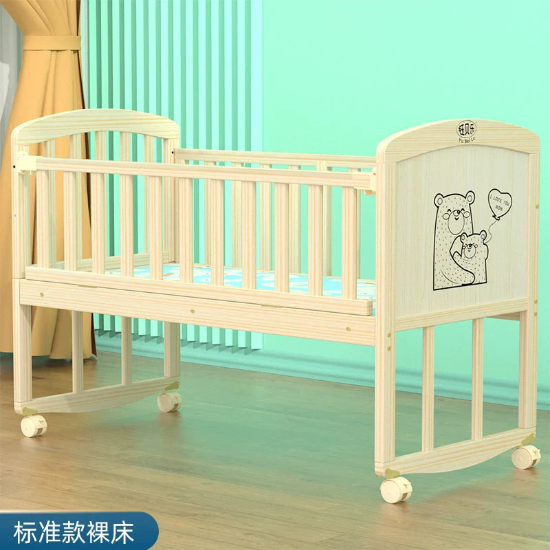 Yubele Crib Solid Wood Unpainted Babies' Bed Children's