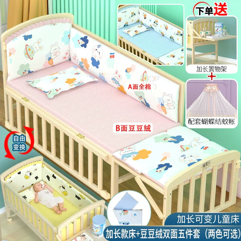 Yubele Crib Solid Wood Unpainted Babies' Bed Children's