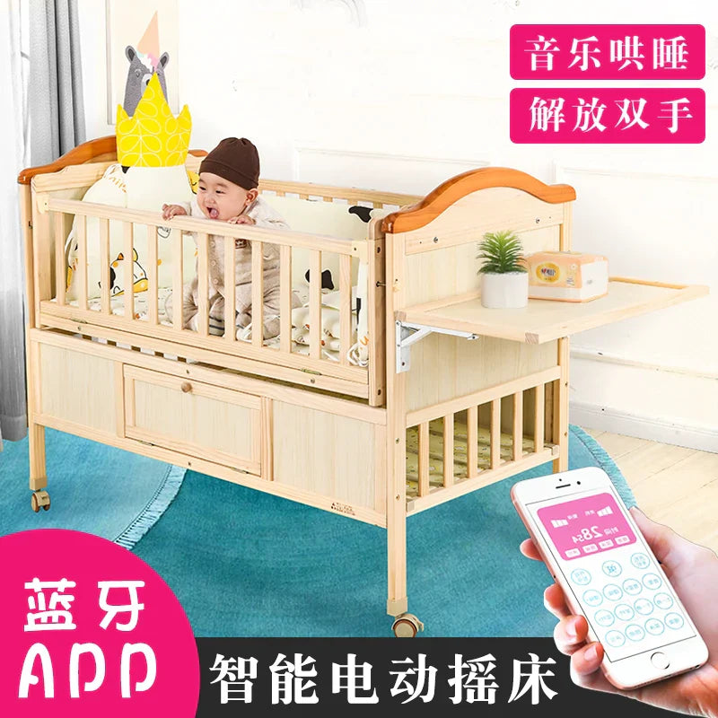 Baby Crib Electric Bassinet Solid Wood Paint-Free Automatic