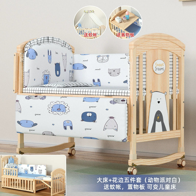 Nanjiren Crib Solid Wood Paint-Free Multifunctional Baby BB