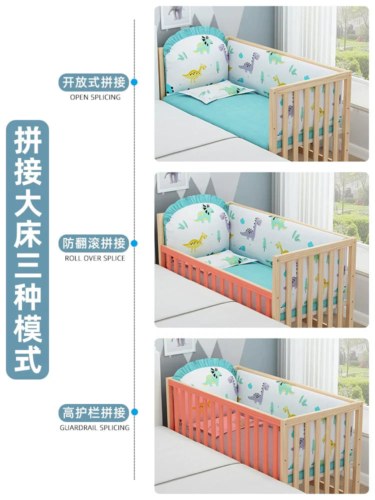 GNMN Crib Solid Wood Paint-Free Patchwork Big Bed