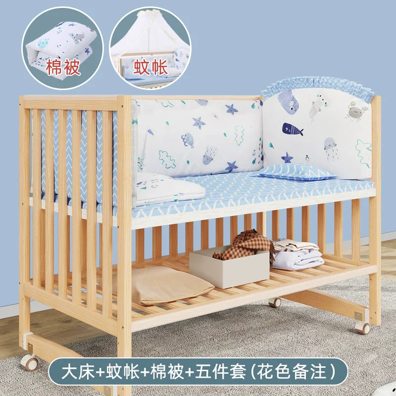 GNMN Crib Solid Wood Paint-Free Patchwork Big Bed