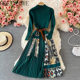 OCEANLOVE Print Vestidos Knitting Vintage Korean 2022 Autumn