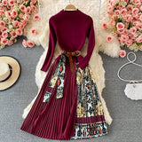 OCEANLOVE Print Vestidos Knitting Vintage Korean 2022 Autumn