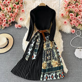 OCEANLOVE Print Vestidos Knitting Vintage Korean 2022 Autumn
