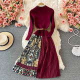 OCEANLOVE Print Vestidos Knitting Vintage Korean 2022 Autumn