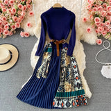 OCEANLOVE Print Vestidos Knitting Vintage Korean 2022 Autumn