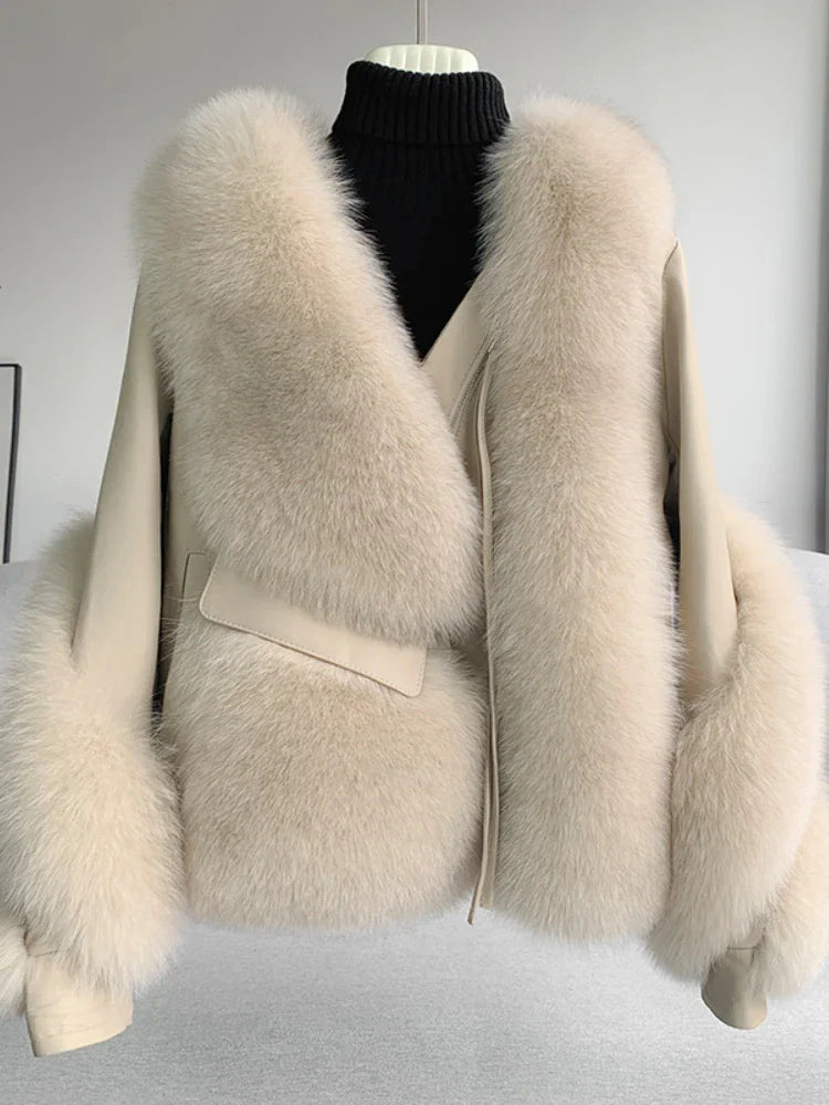 OFTBUY 2022 Real Fur Coat Winter Jacket Women