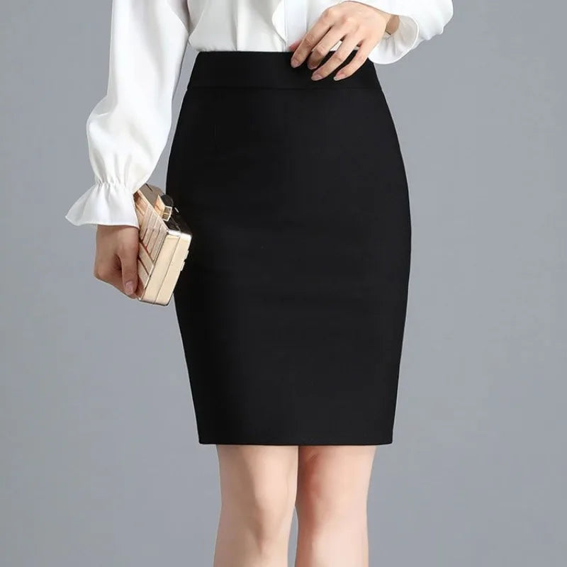 Office Lady Fashion Midi Black Split Skirts Spring