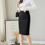 Office Lady Fashion Midi Black Split Skirts Spring