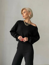 One Shoulder Sexy Knit Two Piece Set Casual