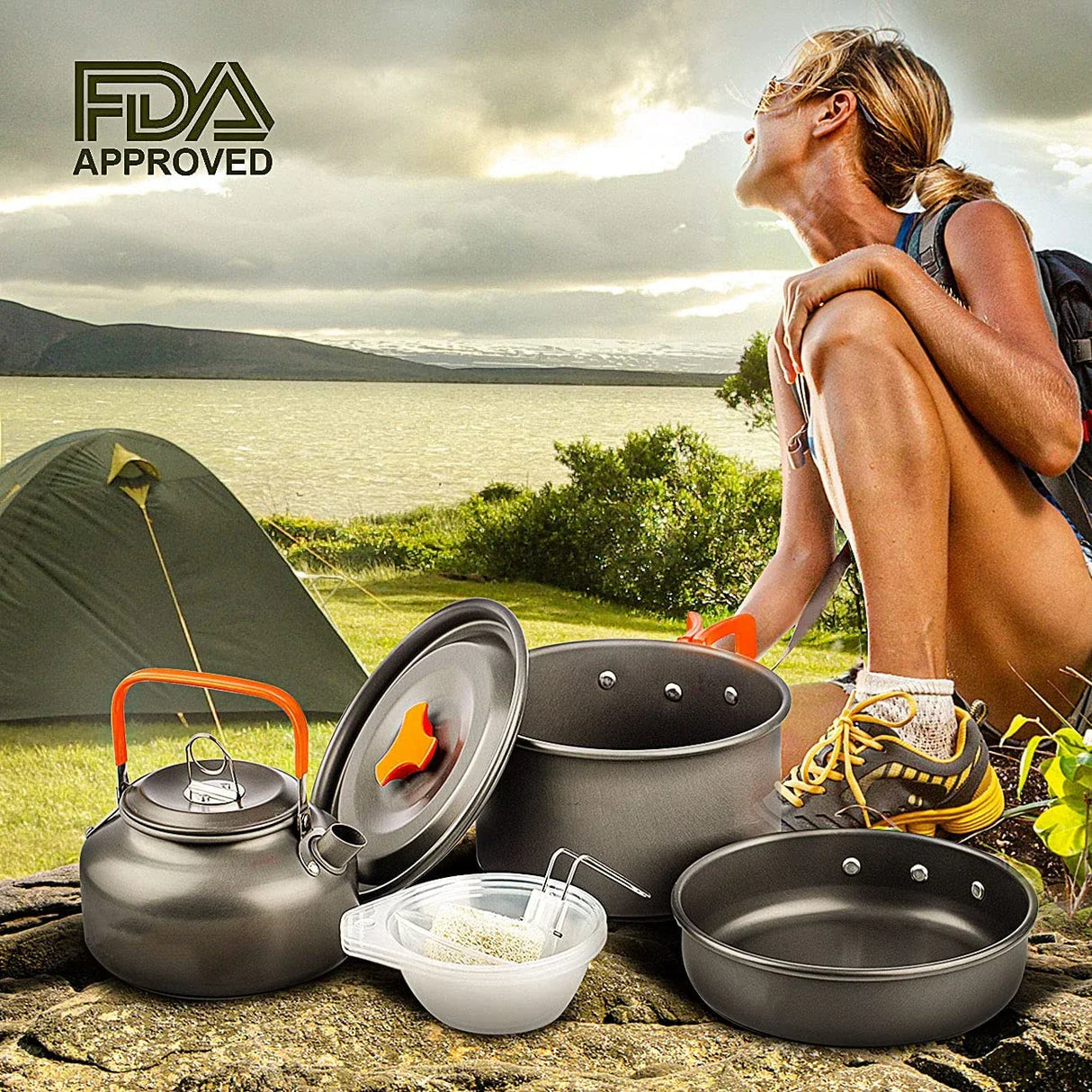 Outdoor Camping Cookware Kit Aluminum Portable Nonstick Cooking