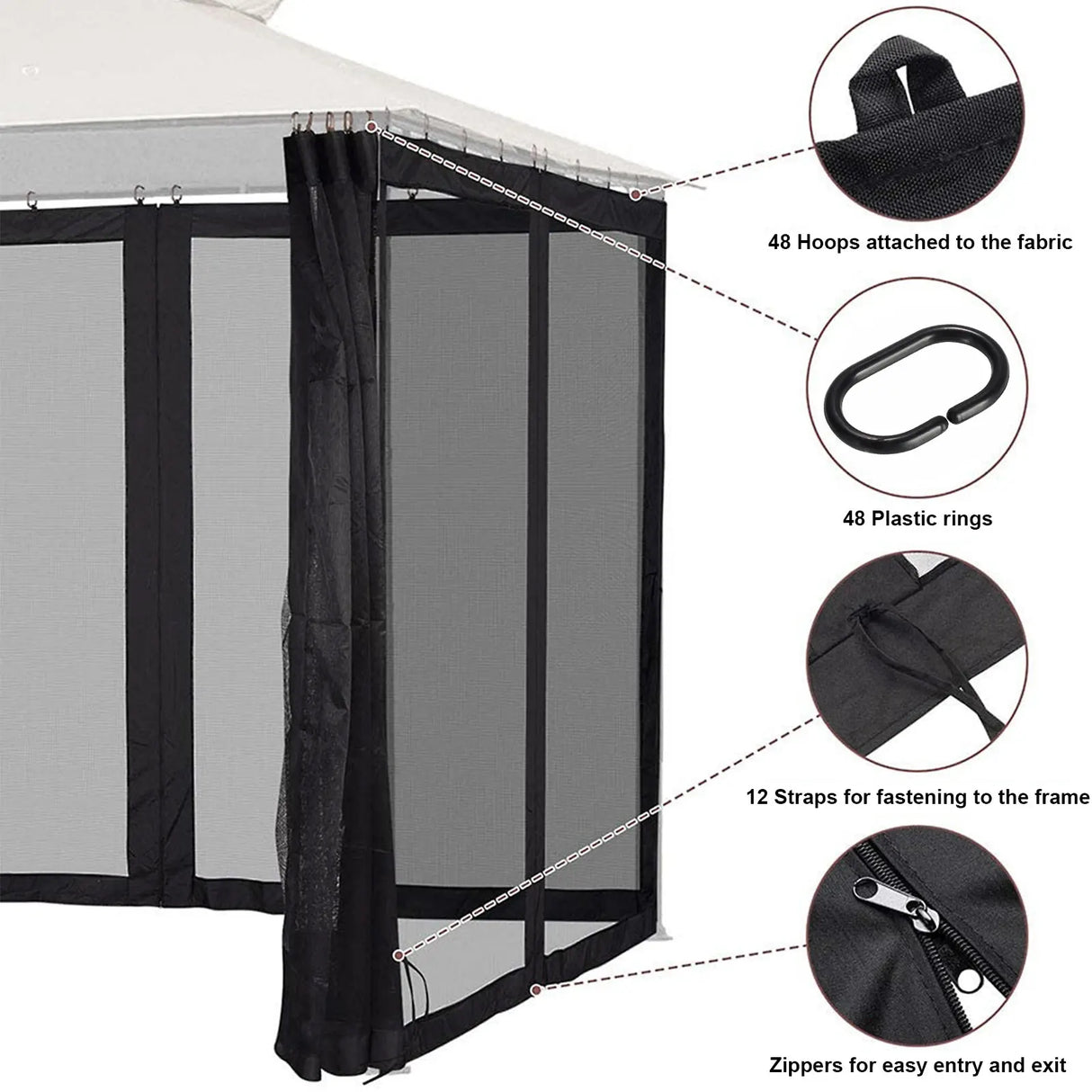 Outdoor Gazebo Mosquito Netting Universal Replacement Canopy Net