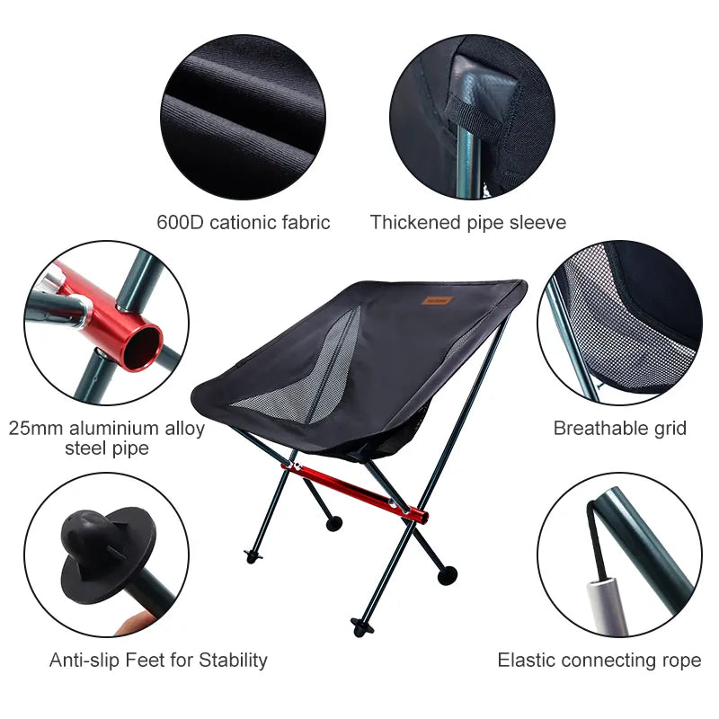 PACOONE Travel Ultralight Folding Chair Detachable Portable Moon