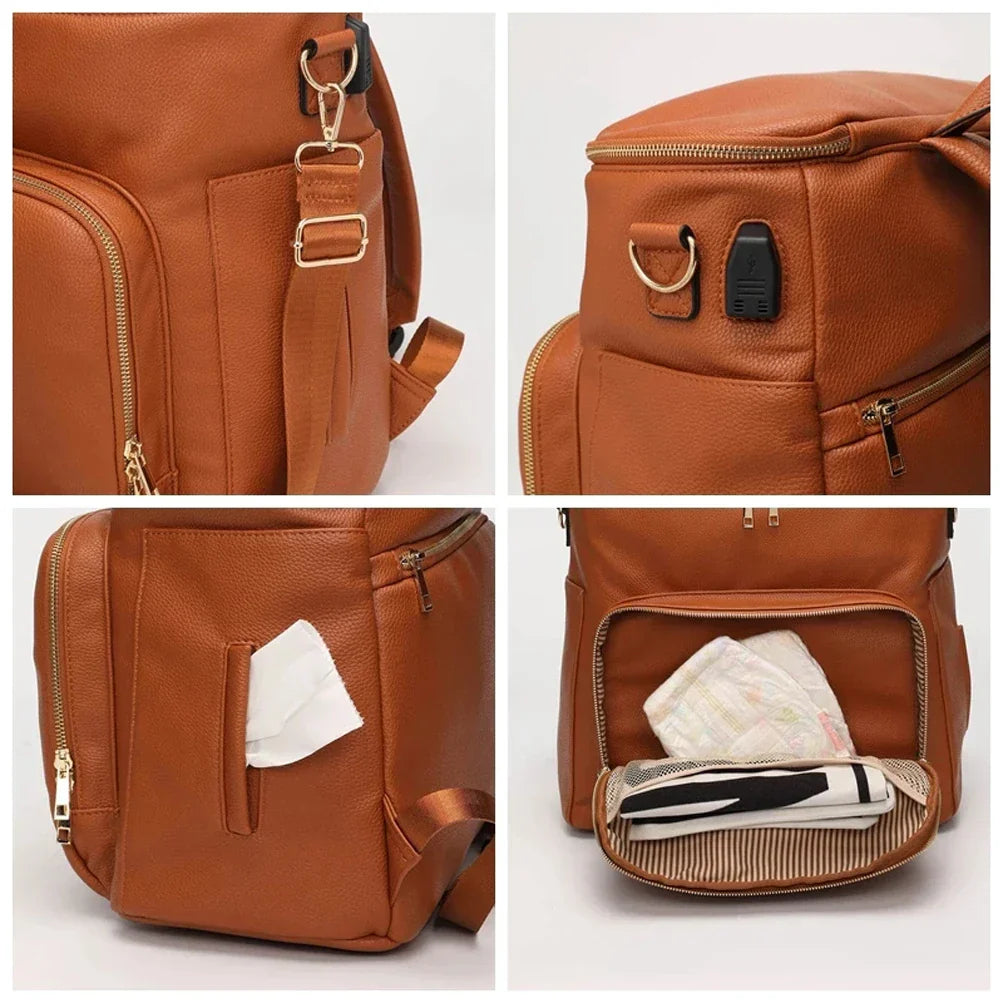 PU Leather Diaper Bag Backpack Large Capacity Travel