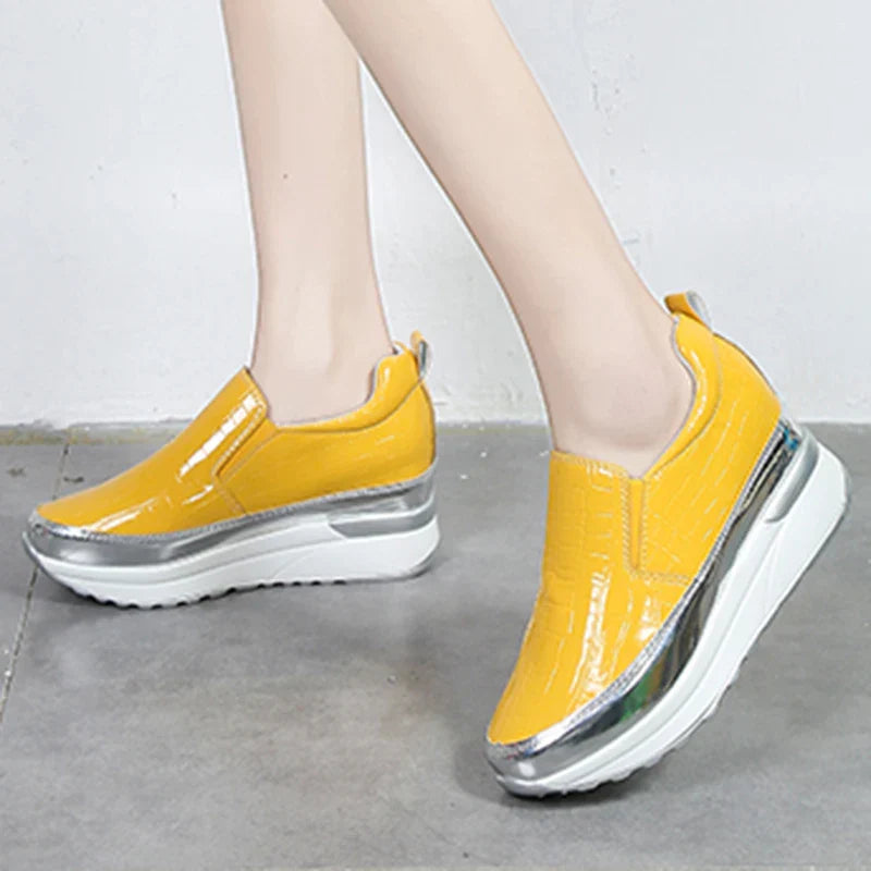 Patent Leather Chunky Platform Sneakers Women 2022 Autumn Hidden Heels Sport Shoes Woman Plus Size 43 Thick Bottom Loafers Shoes