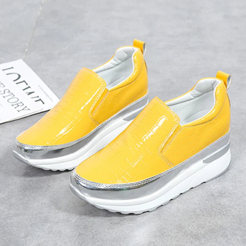 Patent Leather Chunky Platform Sneakers Women 2022 Autumn Hidden Heels Sport Shoes Woman Plus Size 43 Thick Bottom Loafers Shoes