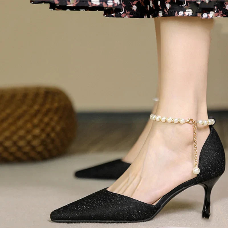 Pearl Shoestrings for Women High Heel Anti Falling