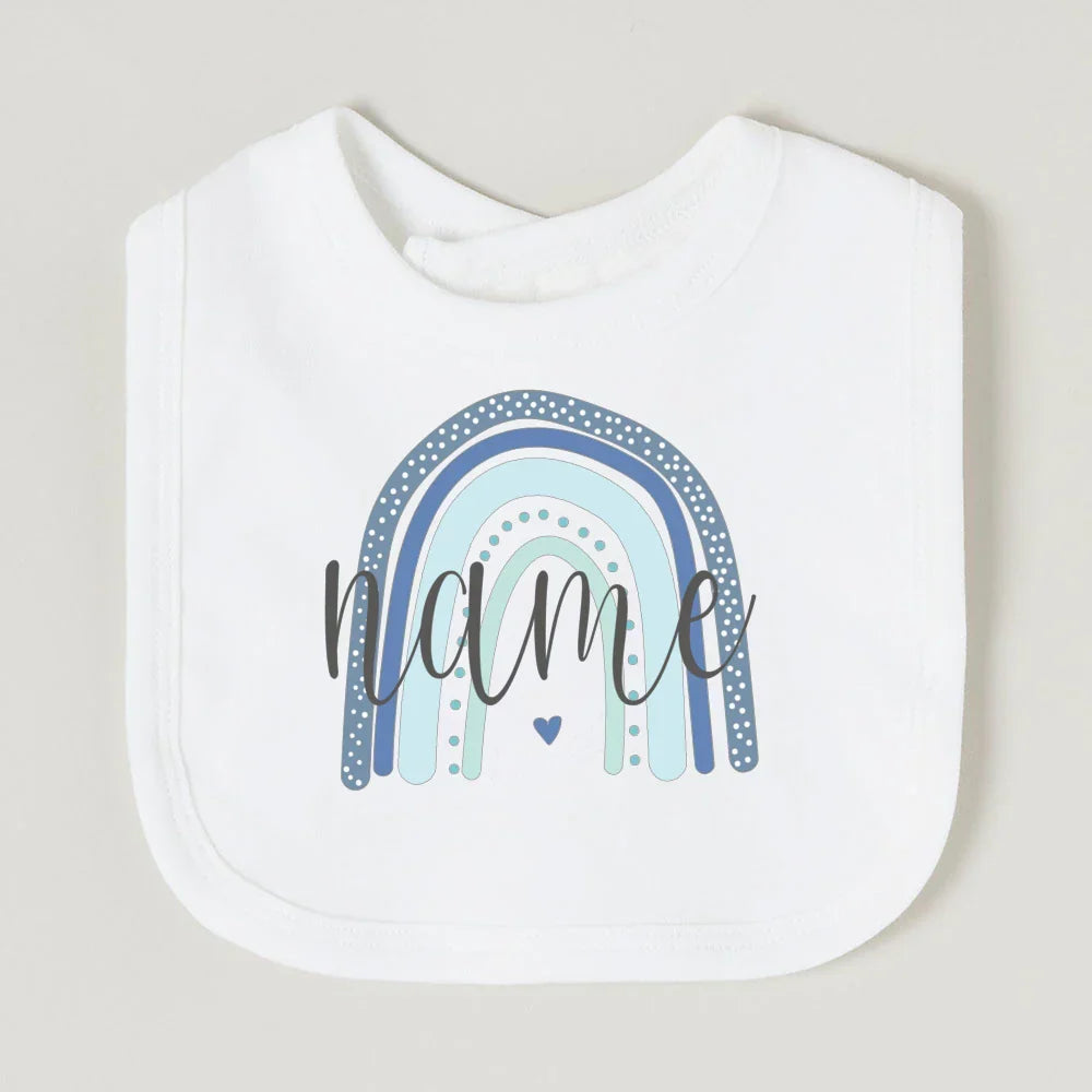 Personalised Baby Bib Rainbow with Name Newborn Cotton