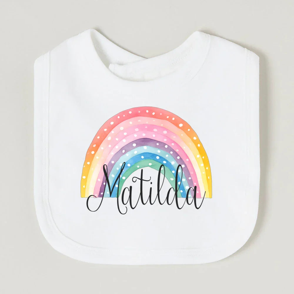 Personalised Baby Bib Rainbow with Name Newborn Cotton