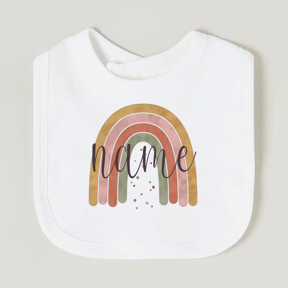 Personalised Baby Bib Rainbow with Name Newborn Cotton