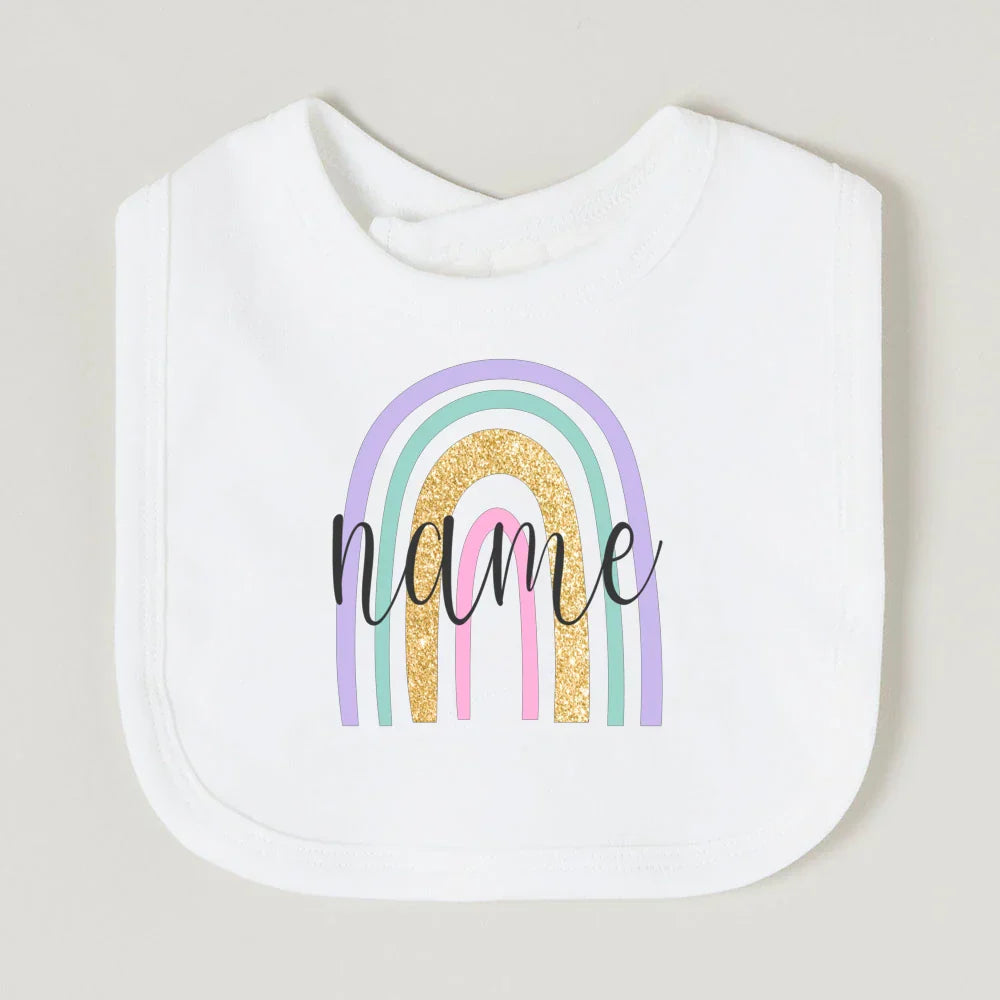 Personalised Baby Bib Rainbow with Name Newborn Cotton