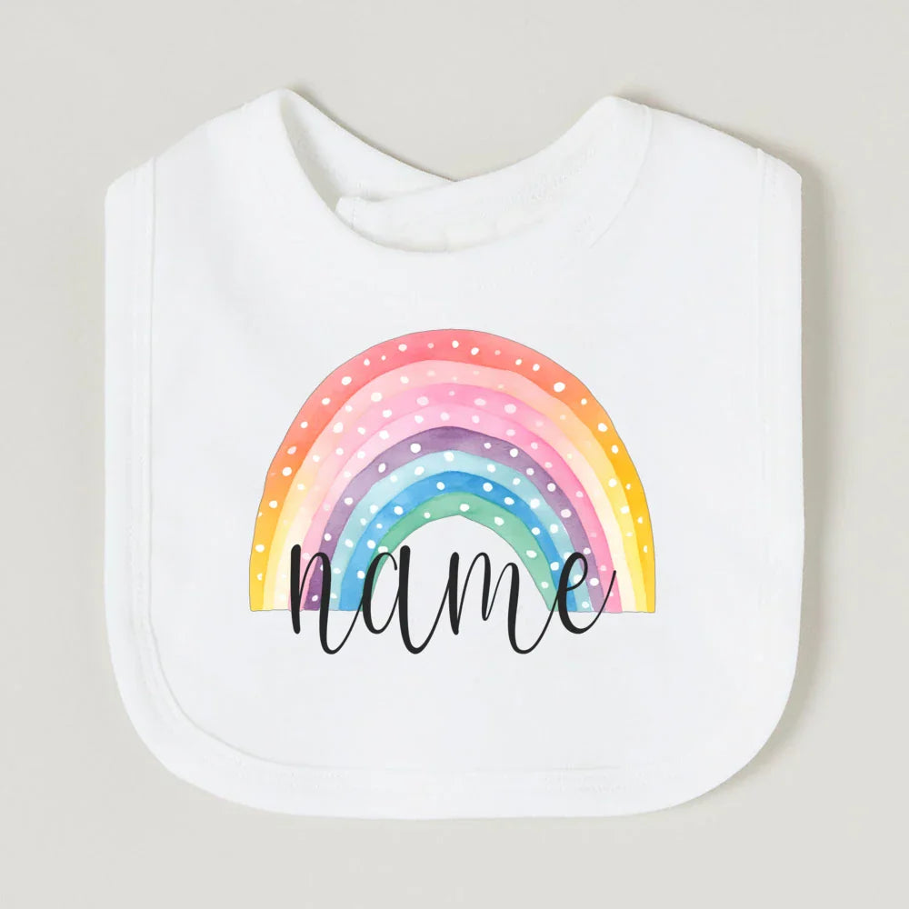 Personalised Baby Bib Rainbow with Name Newborn Cotton