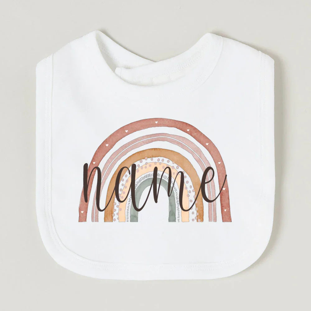 Personalised Baby Bib Rainbow with Name Newborn Cotton