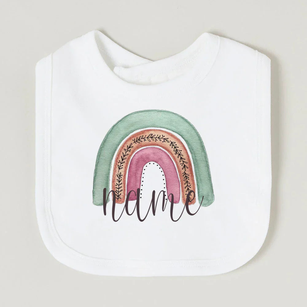 Personalised Baby Bib Rainbow with Name Newborn Cotton