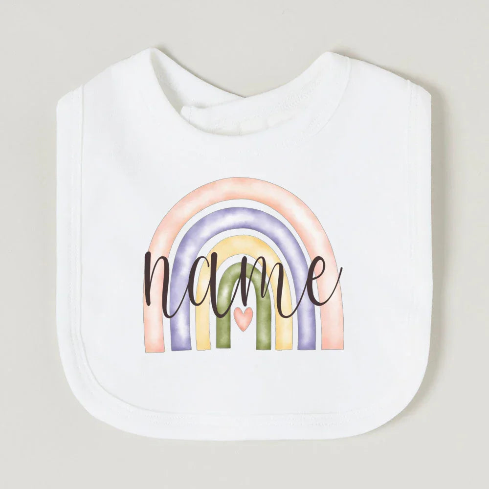 Personalised Baby Bib Rainbow with Name Newborn Cotton