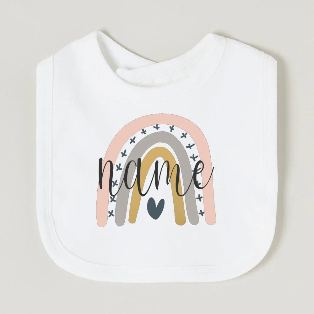 Personalised Baby Bib Rainbow with Name Newborn Cotton