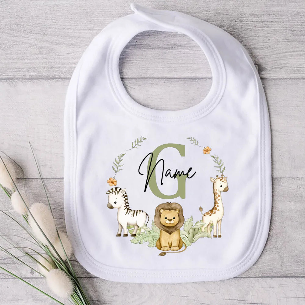 Personalised Baby Bib Safari Animals Bibs Initial with