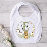 Personalised Baby Bib Safari Animals Bibs Initial with