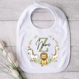 Personalised Baby Bib Safari Animals Bibs Initial with