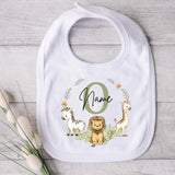 Personalised Baby Bib Safari Animals Bibs Initial with