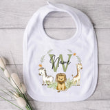 Personalised Baby Bib Safari Animals Bibs Initial with