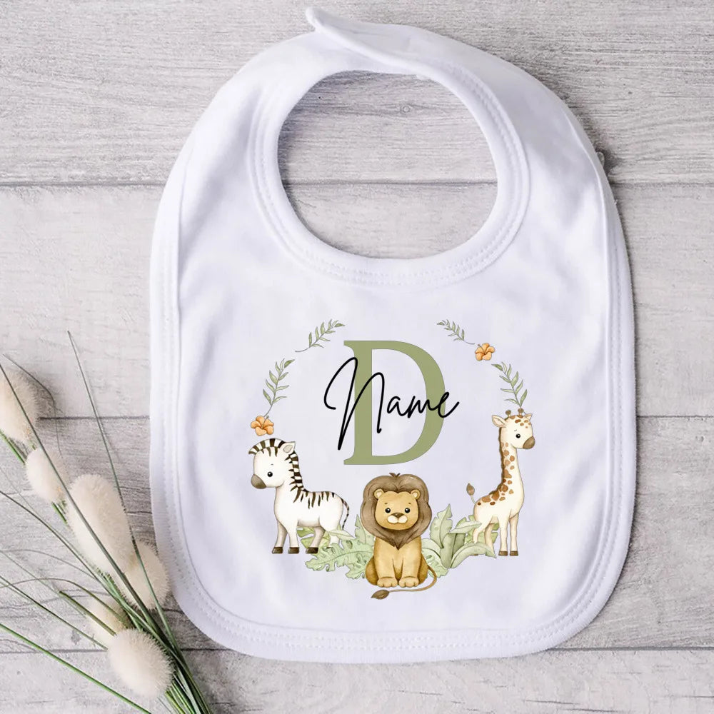 Personalised Baby Bib Safari Animals Bibs Initial with