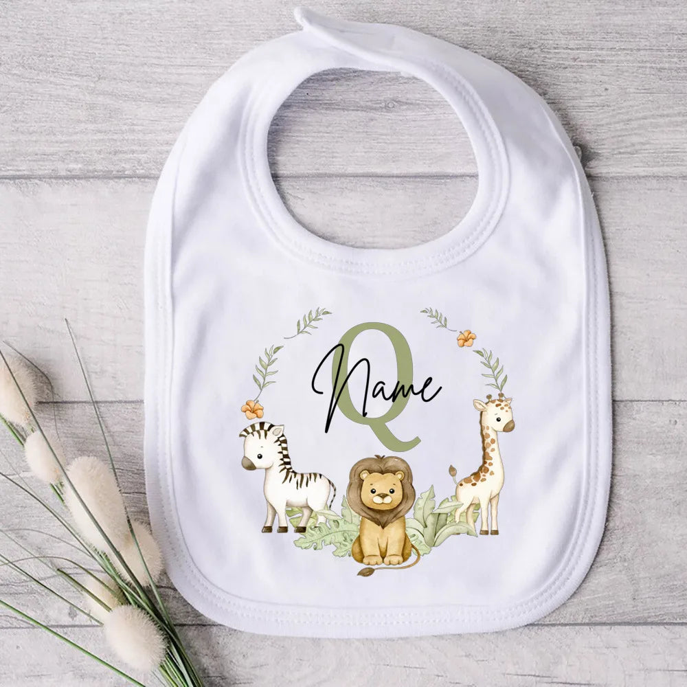 Personalised Baby Bib Safari Animals Bibs Initial with