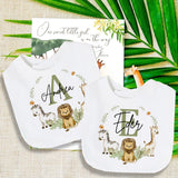 Personalised Baby Bib Safari Animals Bibs Initial with