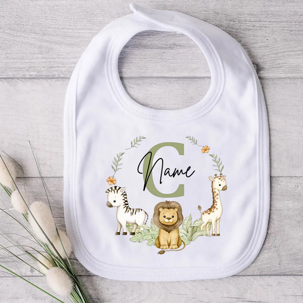 Personalised Baby Bib Safari Animals Bibs Initial with